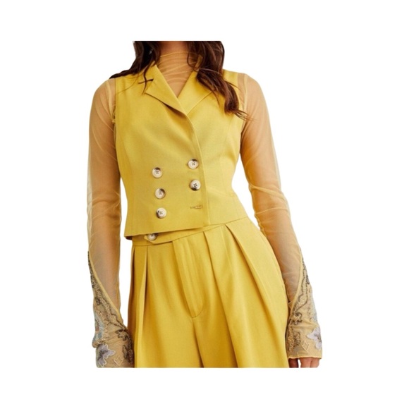 NEWFree People Gabbie Vest Suit Set $308 Size 14 Bitter Oil Pants and Vest - Picture 2 of 6